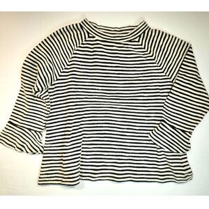 LOFT Womens Knit Top Size L Black White Striped Textured Raglan Pullover